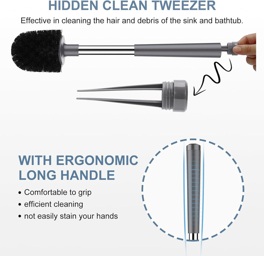 SetSail Toilet Brush and Holder 2 Pack, Self Closing Lid Toilet Bowl Brushes Holder and Extra Long