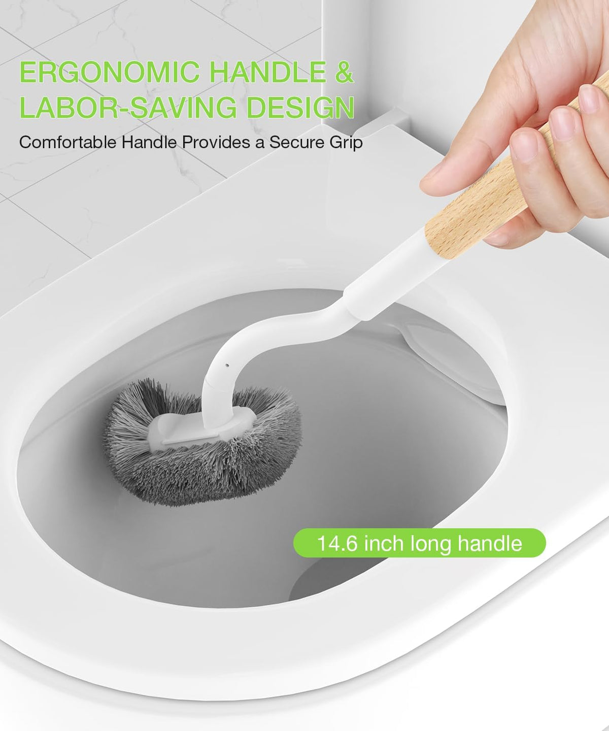 Bamboo Toilet Brush Set, 2 Pack with Ergonomic Design, Compact Size, Durable Bristles, Wooden