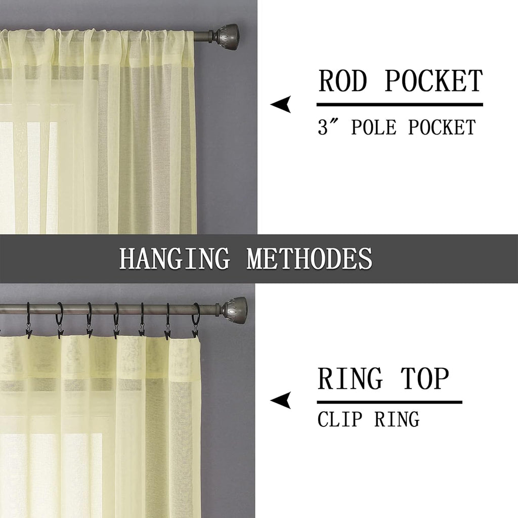 Tollpiz Sheer Curtains Linen Textured Living Room Curtain Sheers Light Filtering Rod Pocket Voile