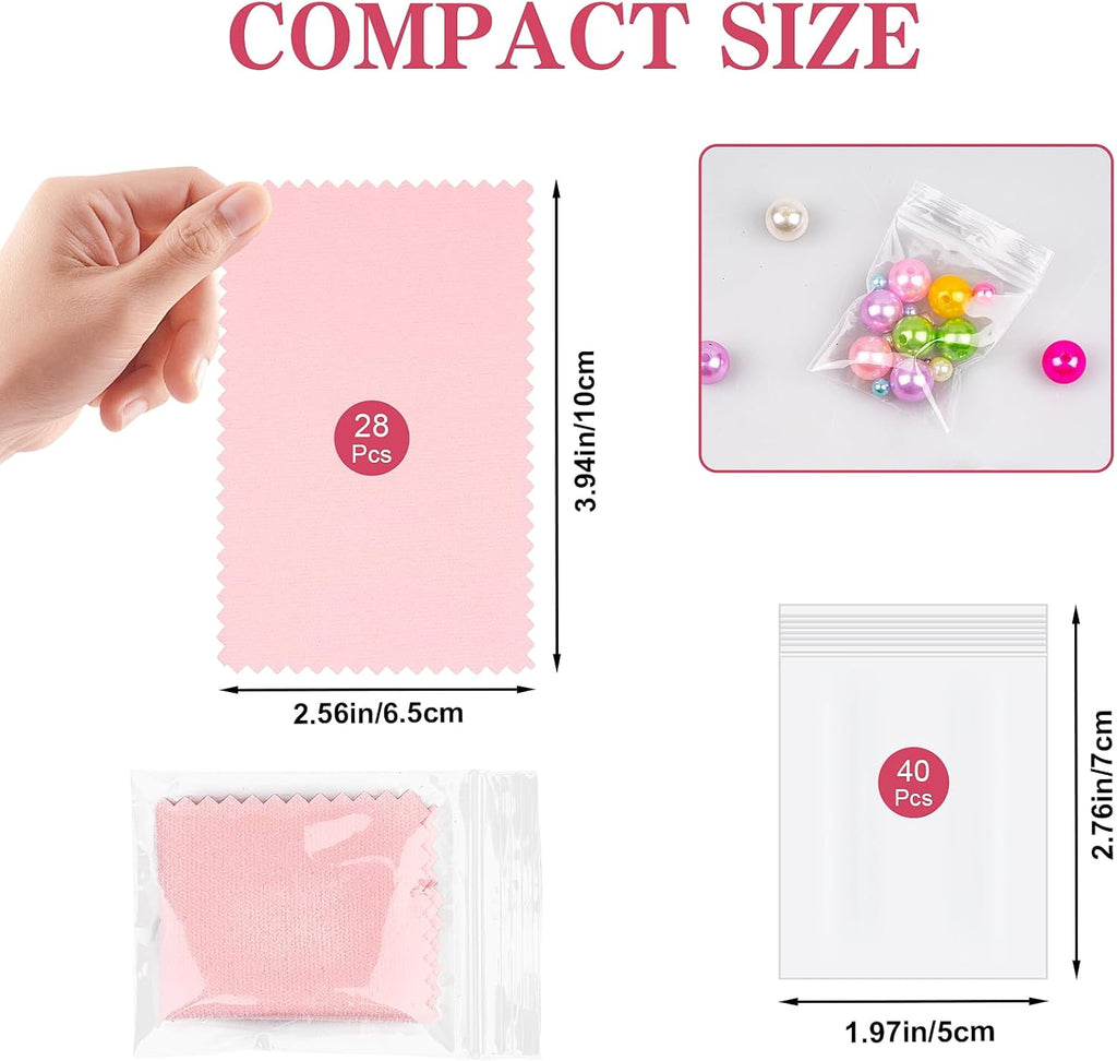28 Pcs Jewelry Polishing Cloth for Sterling Silver Jewelry, Pink Cleaner Cloth for Rings, Includes