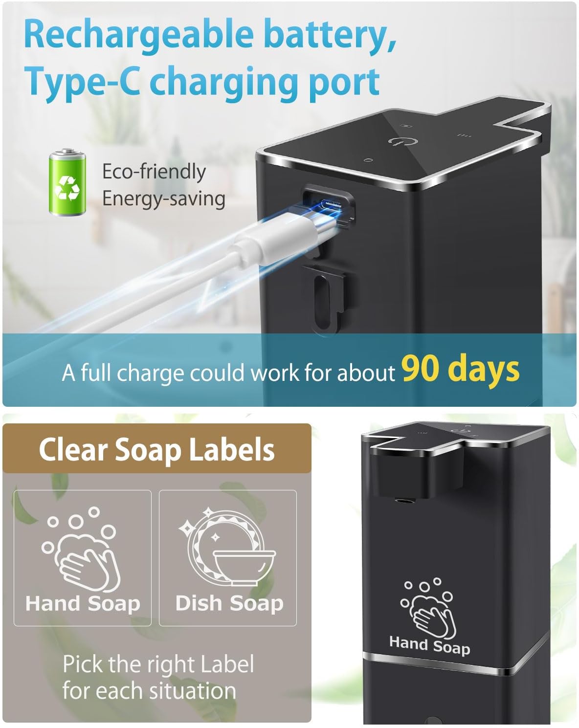 Automatic Liquid Soap Dispenser Touchless Soap Dispenser 380ml/12.8oz Rechargeable, Wall Mounted,4