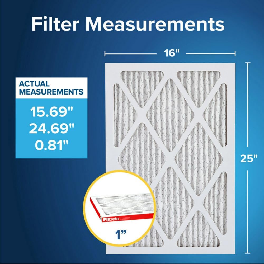 Filtrete 16x25x1 AC Furnace Air Filter, MERV 11, MPR 1000, Micro Allergen Defense, 3-Month Pleated