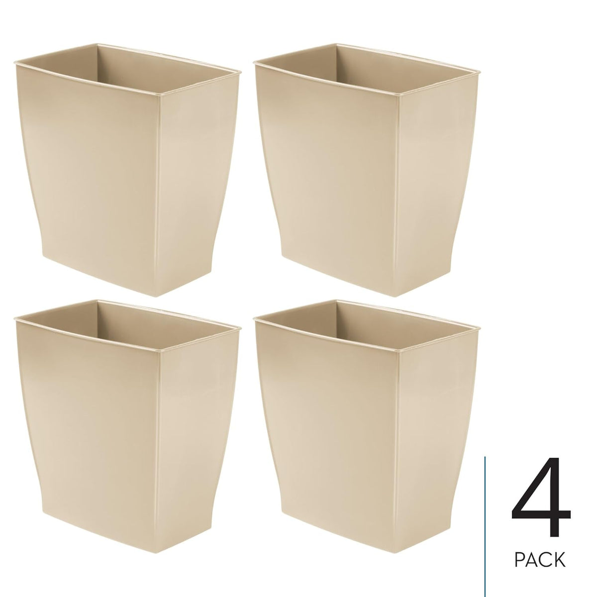iDesign Small Rectangular Bathroom Trash Set of 4-Taupe Brown Waste Can