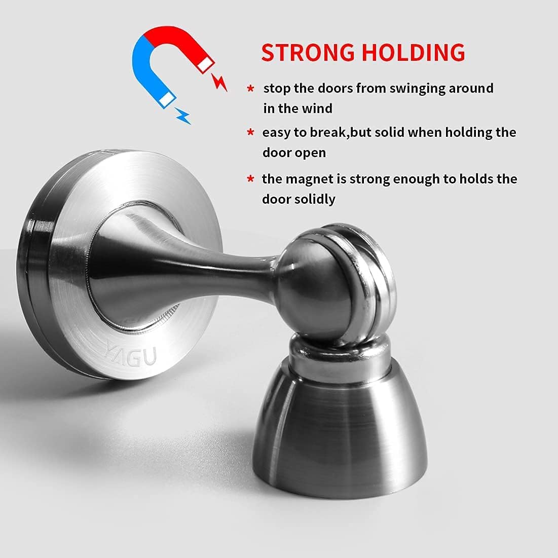YAGU Silver Door Stopper 6 Pack Magnetic Door Stops Zinc Alloy Brushed Nickel Door Catch Door