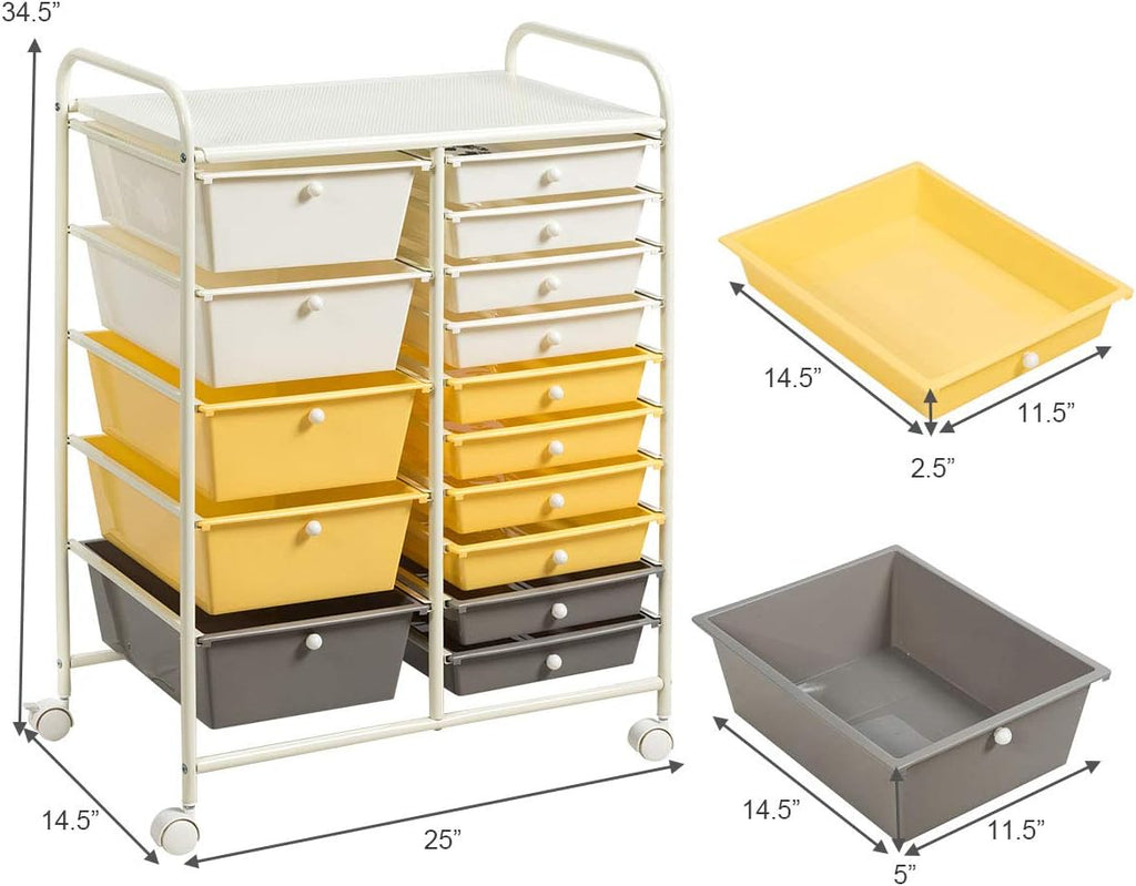 GOFLAME 15-Drawer Rolling Storage Cart, Multipurpose Movable Organizer, Utility Cart for Home