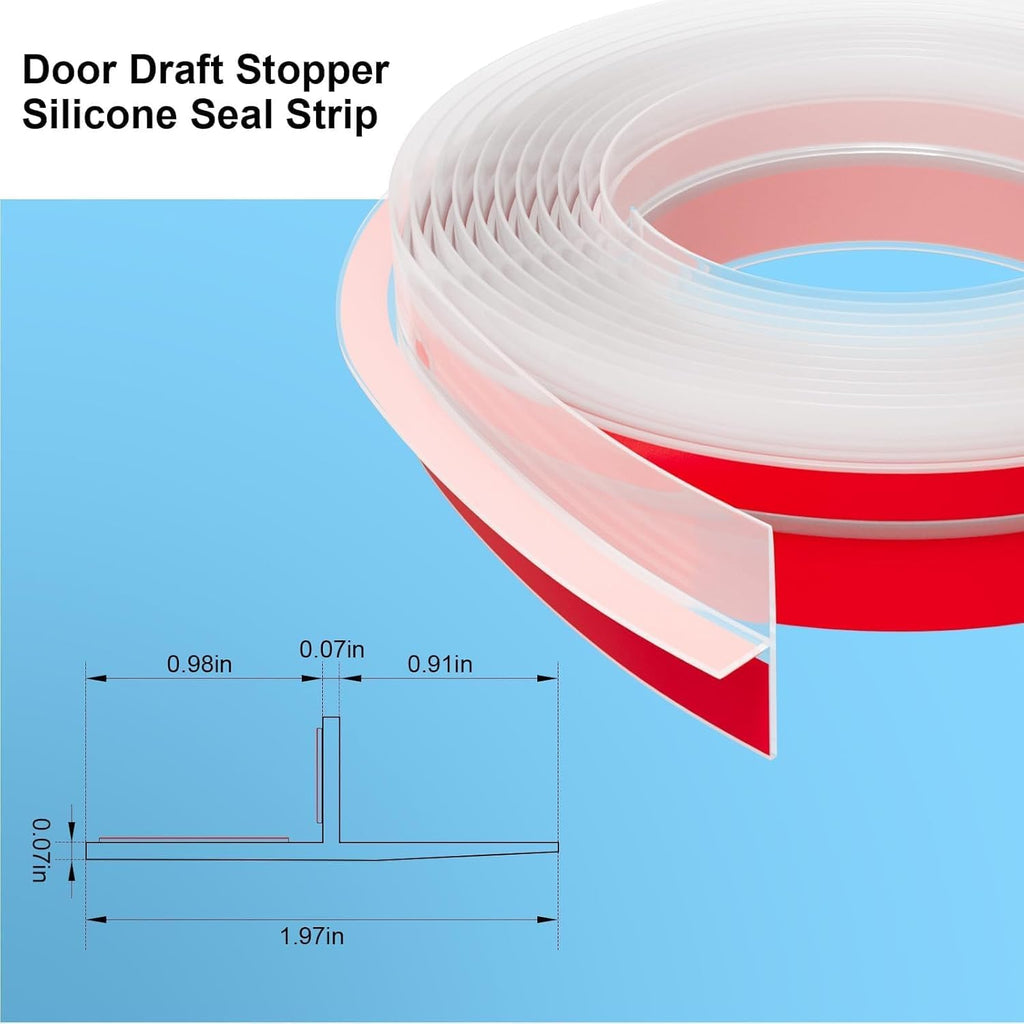 T-Shaped Door Draft Stopper, 1.97 in x 20 Ft Silicone Seal Strip for Windows Gaps, Weather