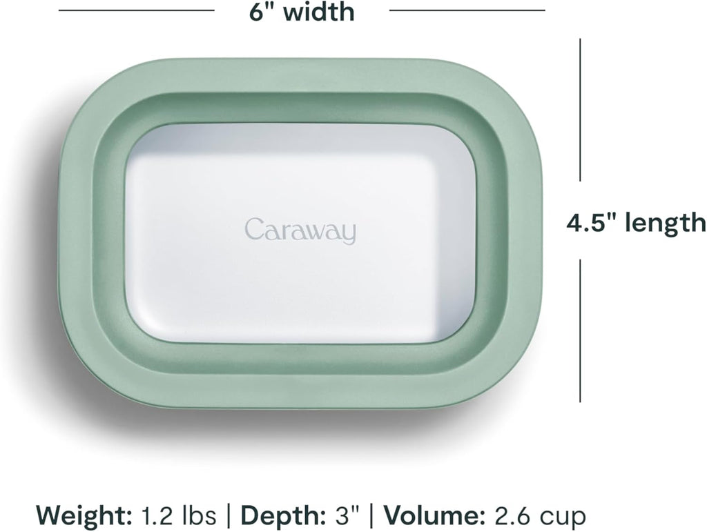 Caraway 2pc Glass Food Storage Set - 2.6 Cup Food Containers (2) - Non-Toxic Ceramic-Coated Glass