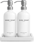 White Glass Hand and Dish Soap Dispenser Set by Brighter Barns - Kitchen Soap Dispenser Set with
