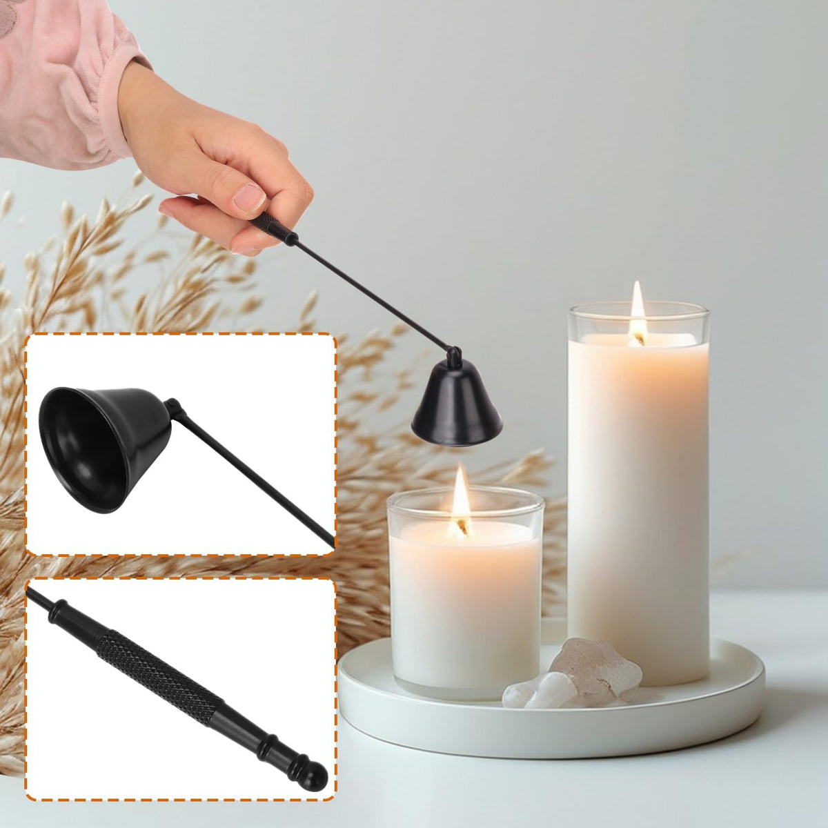 4 in 1 Candle Accessory Set with Storage Tray Plate, Premium Candle Wick Trimmer, Candle Snuffer