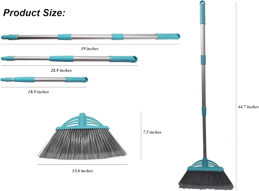 Three-Section Telescopic Aluminum Alloy Rod Long-Handled Broom (Light Blue)