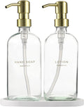 MaisoNovo Soap Dispenser 3-Piece Set | 16.9oz Clear Bottles with Gold Stainless Steel Pumps