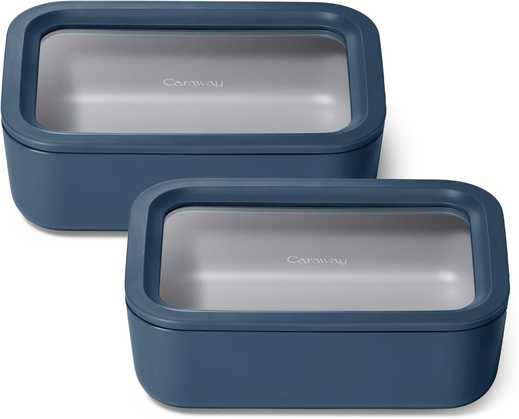 Caraway 2pc Glass Food Storage Set - 6.6 Cup Food Containers (2) - Ceramic Coated - Non Toxic, Non