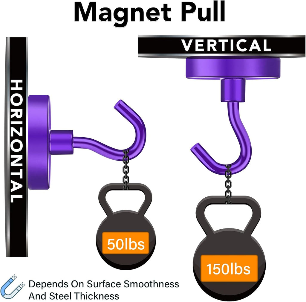 MIKEDE Magnetic Hooks,150LB Heavy Duty Magnets with Hook for Fridge, Strong Magnet Neodymium