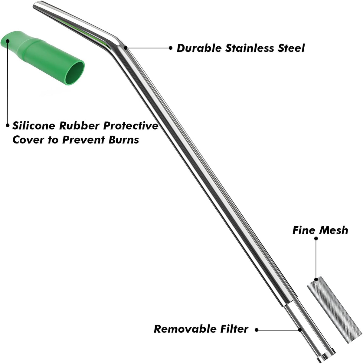 (4 Pack) Stainless Steel Straws Long Metal Straws with Cleaning Brush, Removable Filter, Size 8.26