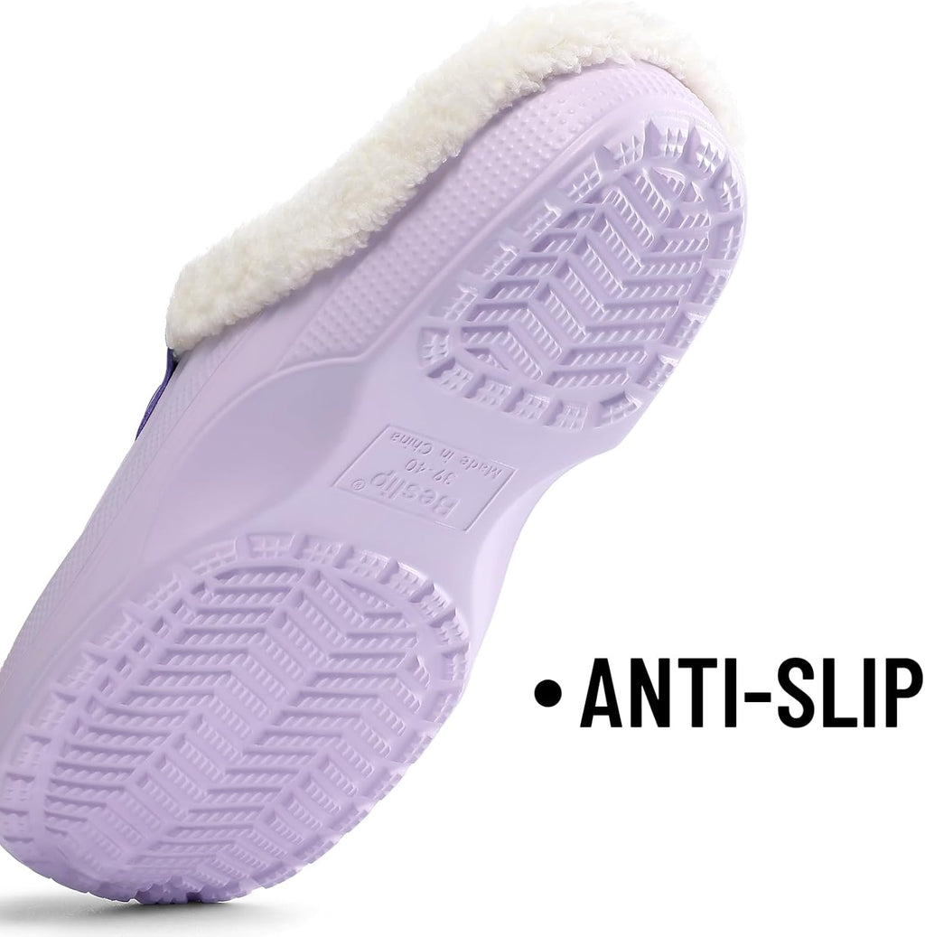Beslip Classic Fur Lined Clogs Waterproof Winter Fuzzy Slippers for Women Men Indoor and Outdoor