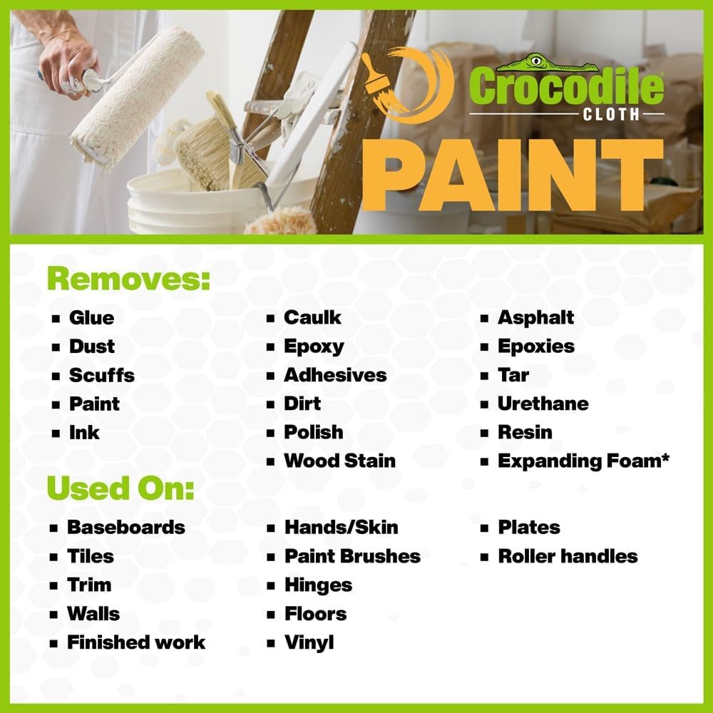 Crocodile Cloth Paint Cleaning Wipes – 100 Count (15" x 10") Heavy-Duty Cleaning Cloths for Paint