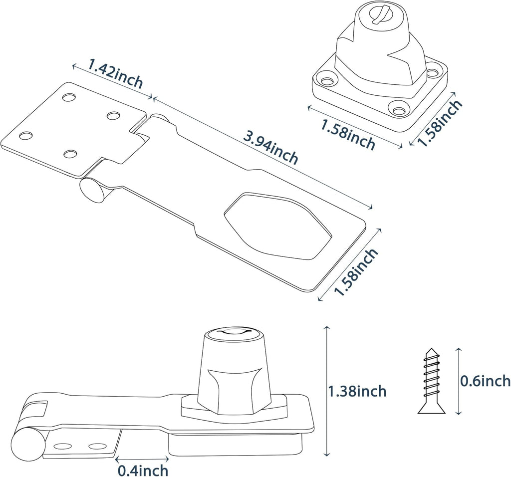 Alise Keyed Hasp Lock,4 Inch Safety Packlock Clasp Hasp Lock Latch with Lock,Door Hinge Lock with