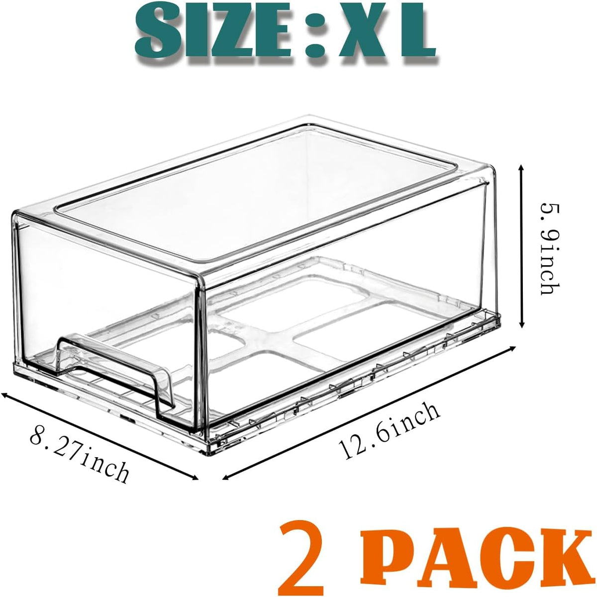 PeJeyiee Clear Stackable Refrigerator Organizers and Storage Drawers - Pull-Out Fridge Bins with