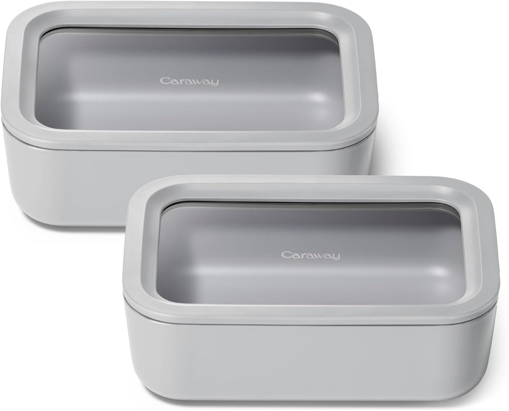 Caraway 2pc Glass Food Storage Set - 6.6 Cup Food Containers (2) - Ceramic Coated - Non Toxic, Non