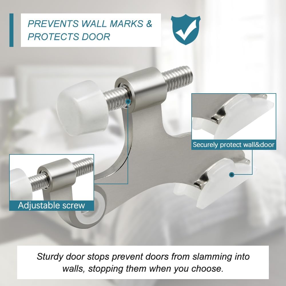 12 Pack Hinge Pin Brushed Nickel Door Stopper, Adjustable Heavy Duty Hinge Pin Door Stop with
