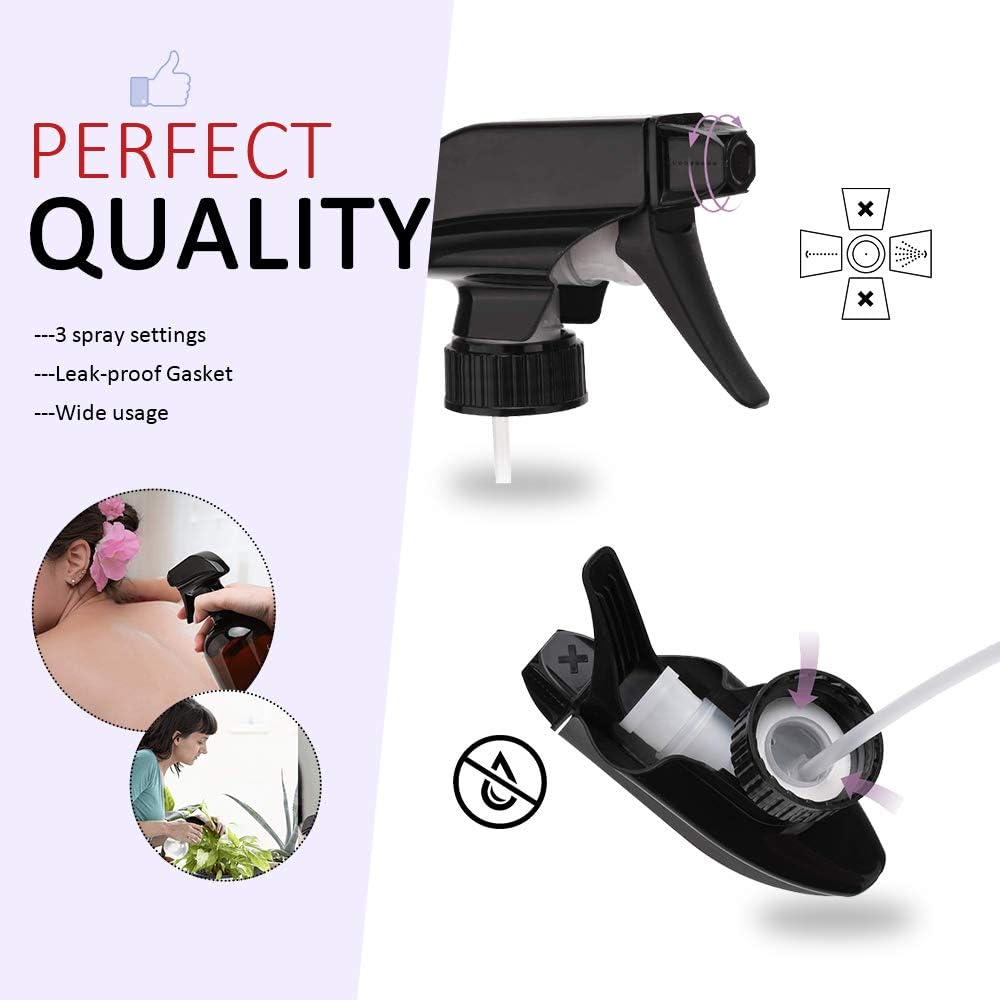 AMORIX 24PCS Trigger Sprayer Black Spray Top - Heavy Duty Replacement Nozzle with Mist Stream