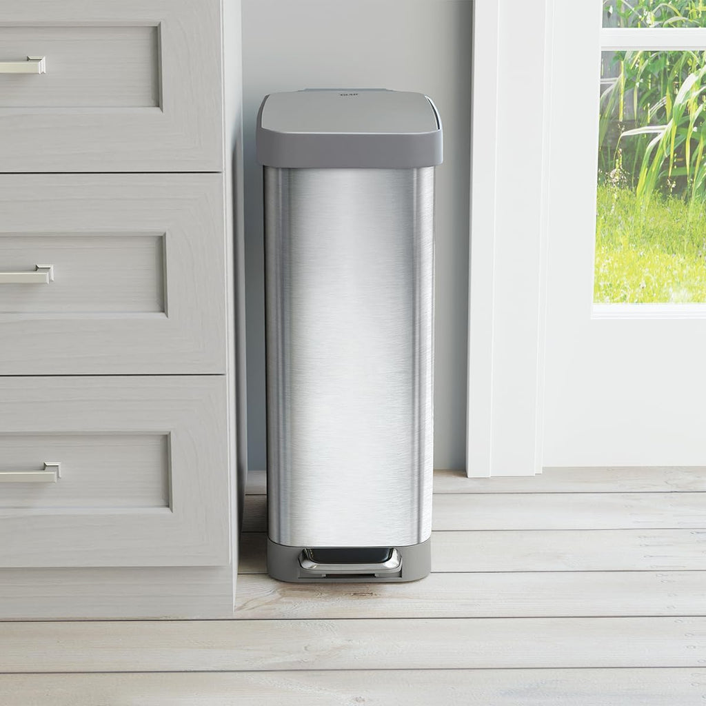Glad Slim Trash Can with Clorox Odor Protection - Narrow Kitchen Garbage Bin with Soft Close Lid