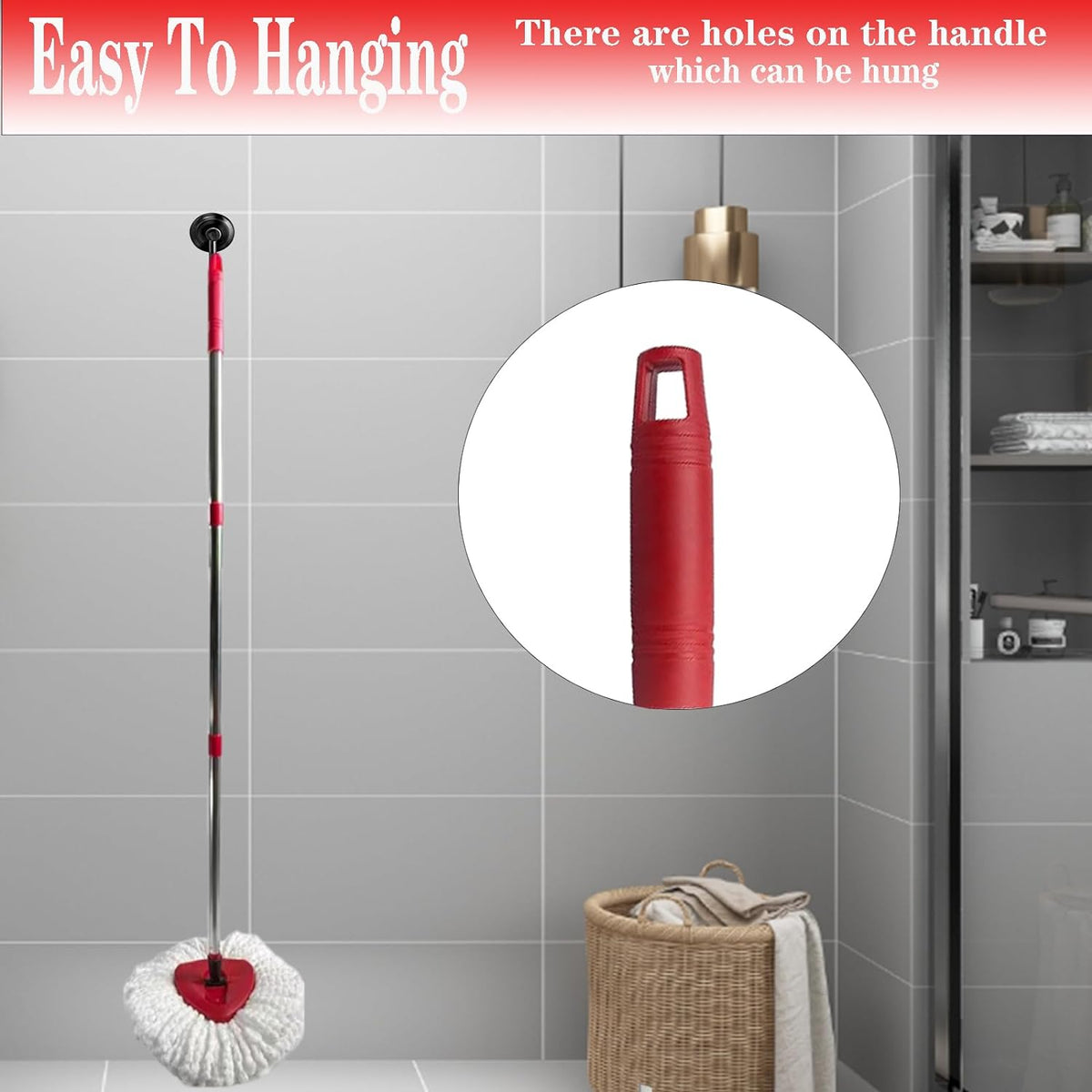 Spin Mop Replacement Handle, 4-Section 30-to-58 inch Mop Replacement Stick Compatible with Ocedar