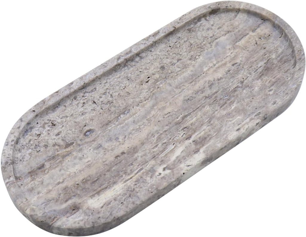 Natural Marble Tray, Oval Vanity Decorative Tray for Bathroom Counter, Countertop Stone Organizer
