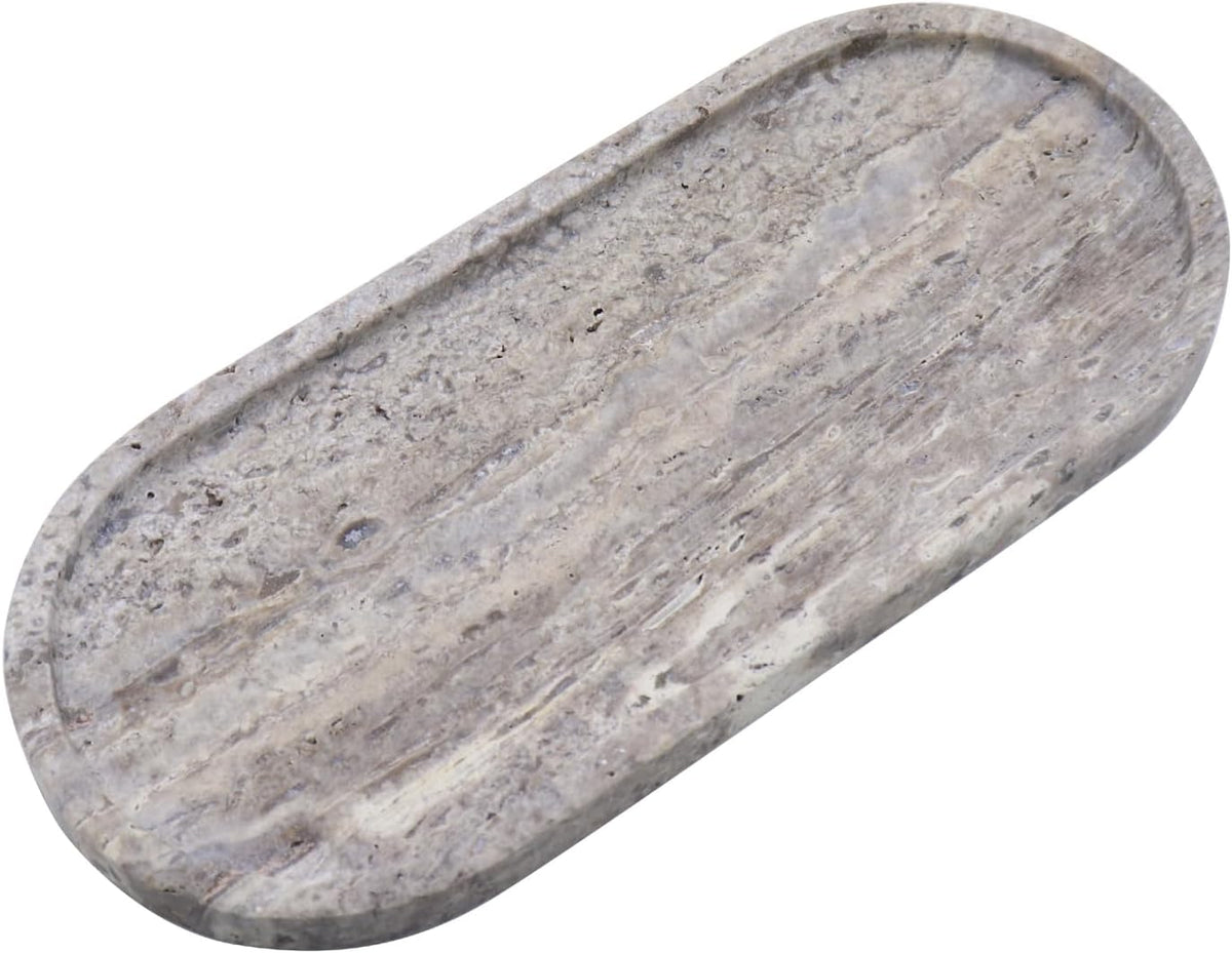 Natural Marble Tray, Oval Vanity Decorative Tray for Bathroom Counter, Countertop Stone Organizer