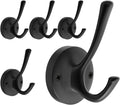 Black Towel Hooks for Wall, 5 Pack Coat Robe Hook Heavy Duty Metal Double Bath Hook Wall Mounted