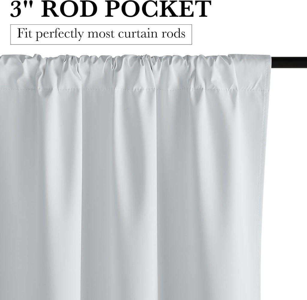 RYB HOME 100% Blackout White Curtains for Bedroom, Thermal Insulated Total Room Darkening Noise
