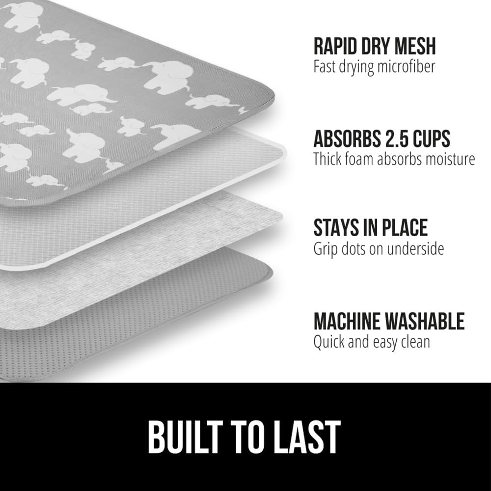 GORILLA GRIP Ultra Water Absorbent Microfiber Dish Drying Mat, 18x24, Quick Dry Mesh, Slip