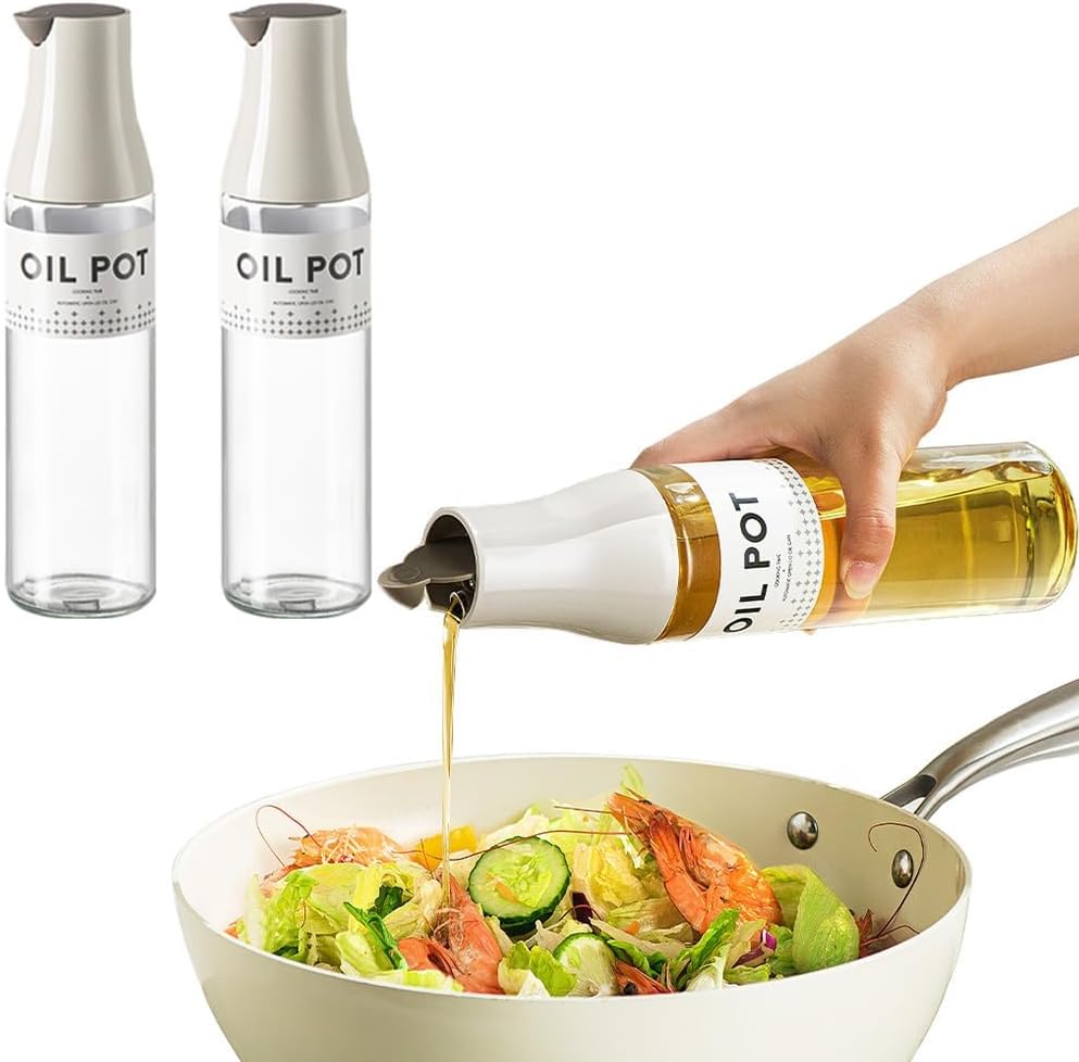 2 Pack Oil Dispenser for Kitchen, Auto Flip Non-Drip Design, Leak Proof, Oil Vinegar Dispenser Set