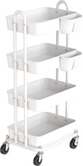 Simple Houseware 4-Tier Multifunctional Rolling Utility Cart with Hanging Buckets, White