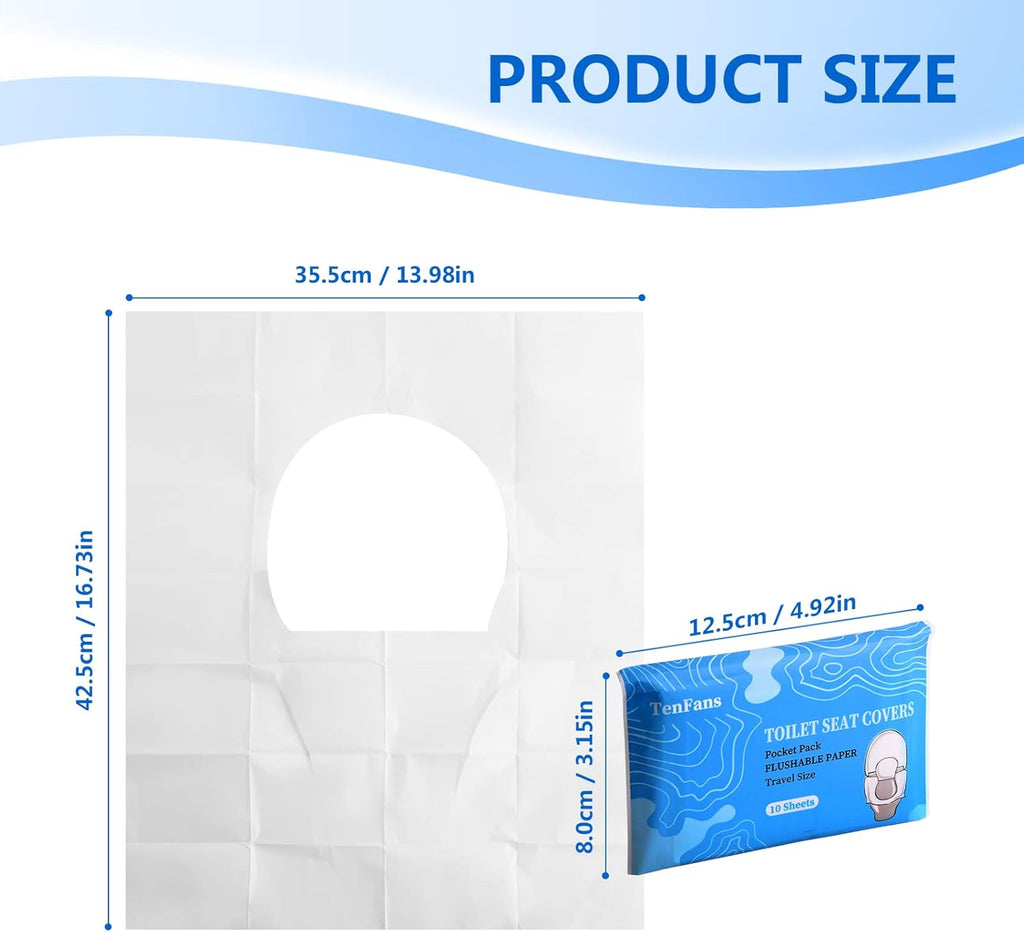 TenFans Flushable Water-Soluble Toilet Seat Covers (120 Pack) - Disposable Toilet Paper Liners for