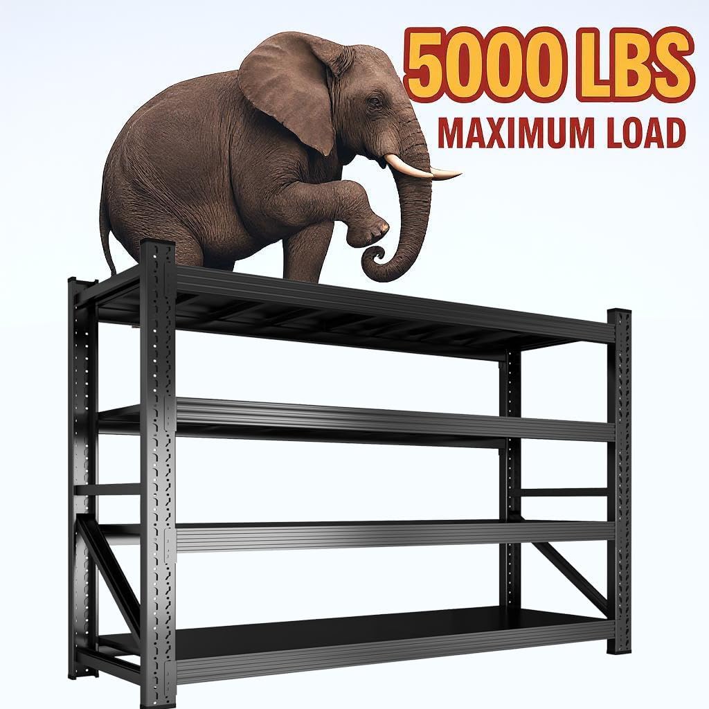 59" W Garage Shelving Heavy Duty, 4 Tier Metal Garage Shelves Adjustable Storage Shelving Unit for