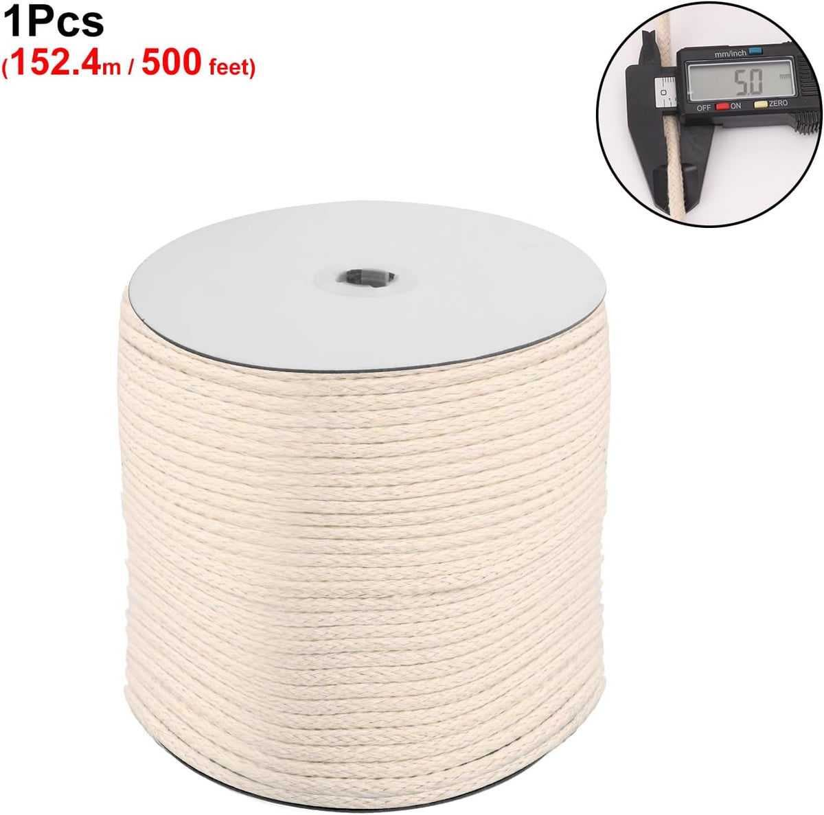 3/16 Inch Cotton Clothesline Rope - 500 Feet All-Purpose Outdoor Clothesline Rope, Soft White