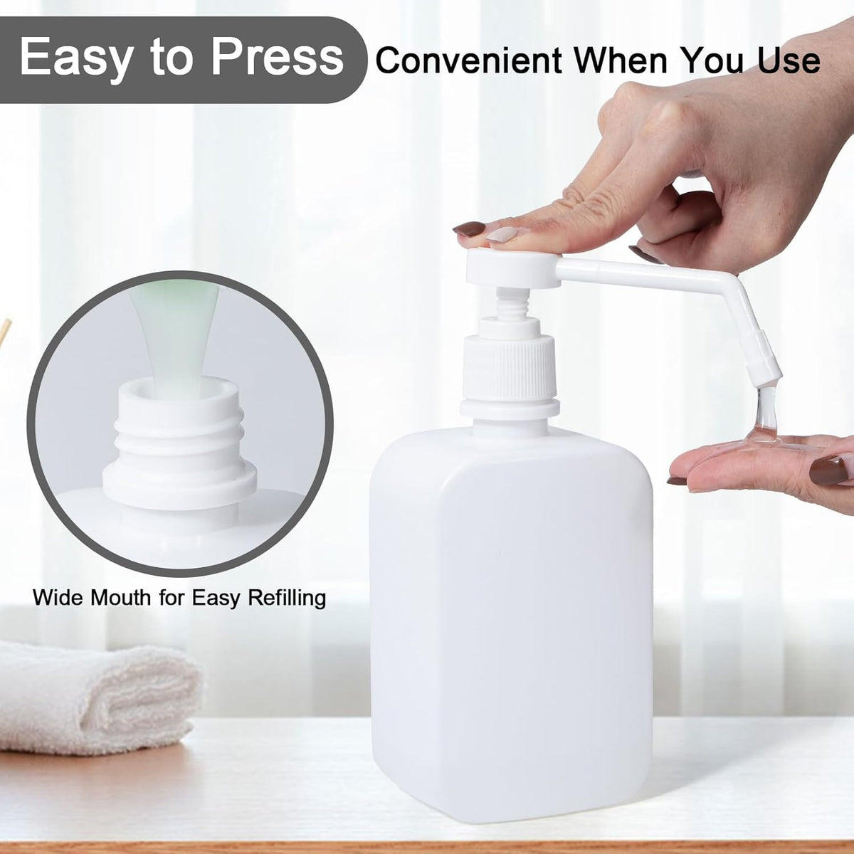 Pump Bottles Dispenser 16.9oz/500ml, 2 Pack Empty Plastic Lotion Shampoo Bottles, Refillable Hand