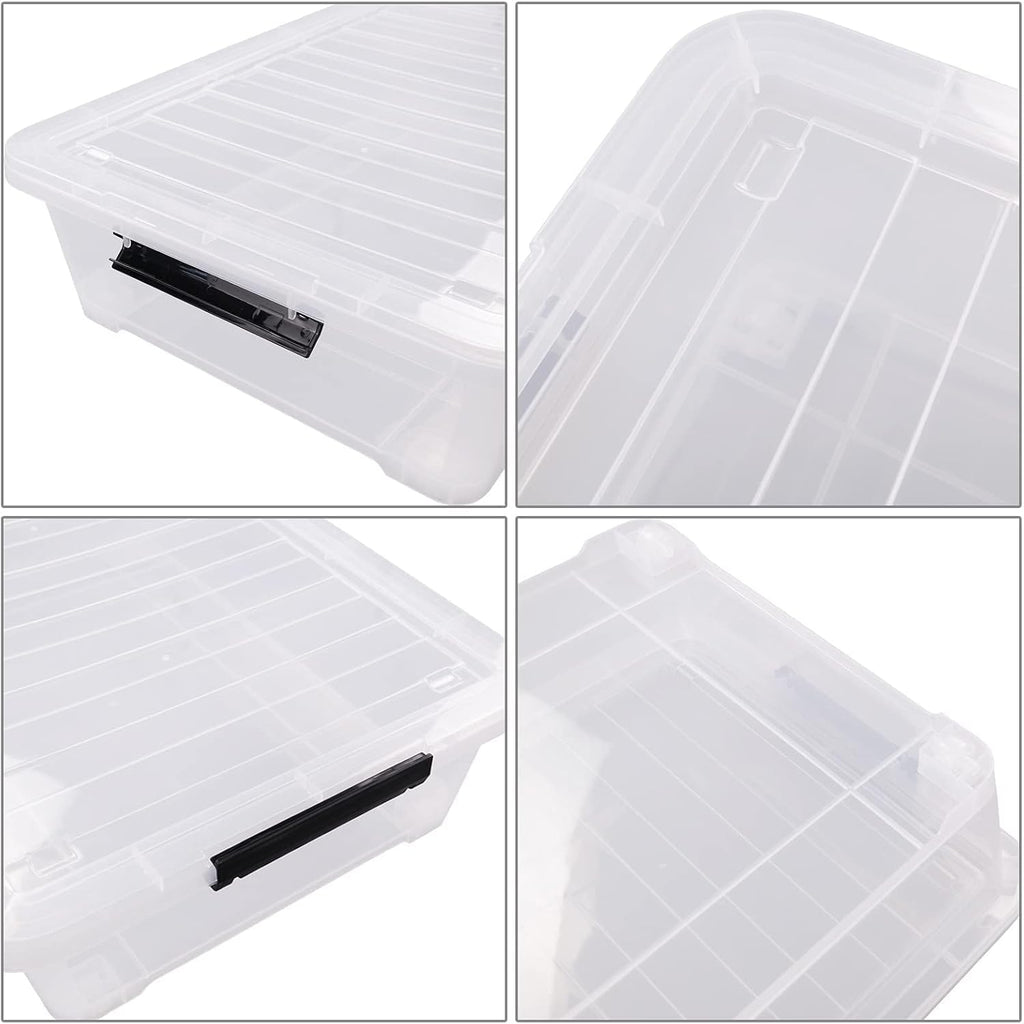 40 Quart Clear Plastic Underbed Storage Container, Wheeled Latching Storage Box for Shoes, Bags