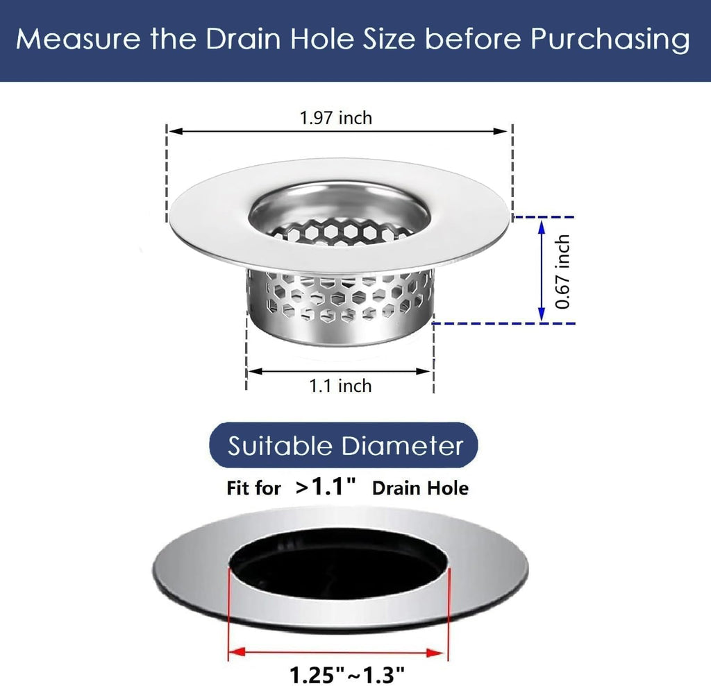 Bathroom Sink Strainer (3 Pack), Bathtub Drain Cover Lavatory Sink Drain Strainer Hair Catcher for