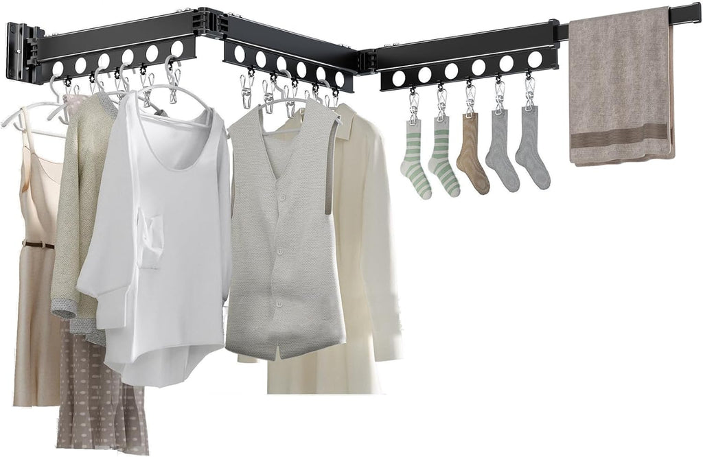 Clothes Drying Rack Foldable Wall Mounted Drying Rack 3 Fold Black-Laundry Drying Rack Durable