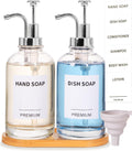 Dish Soap Dispenser for Kitchen, Hand Glass Soap Dispenser Set with Pump, Tray, Funnel for