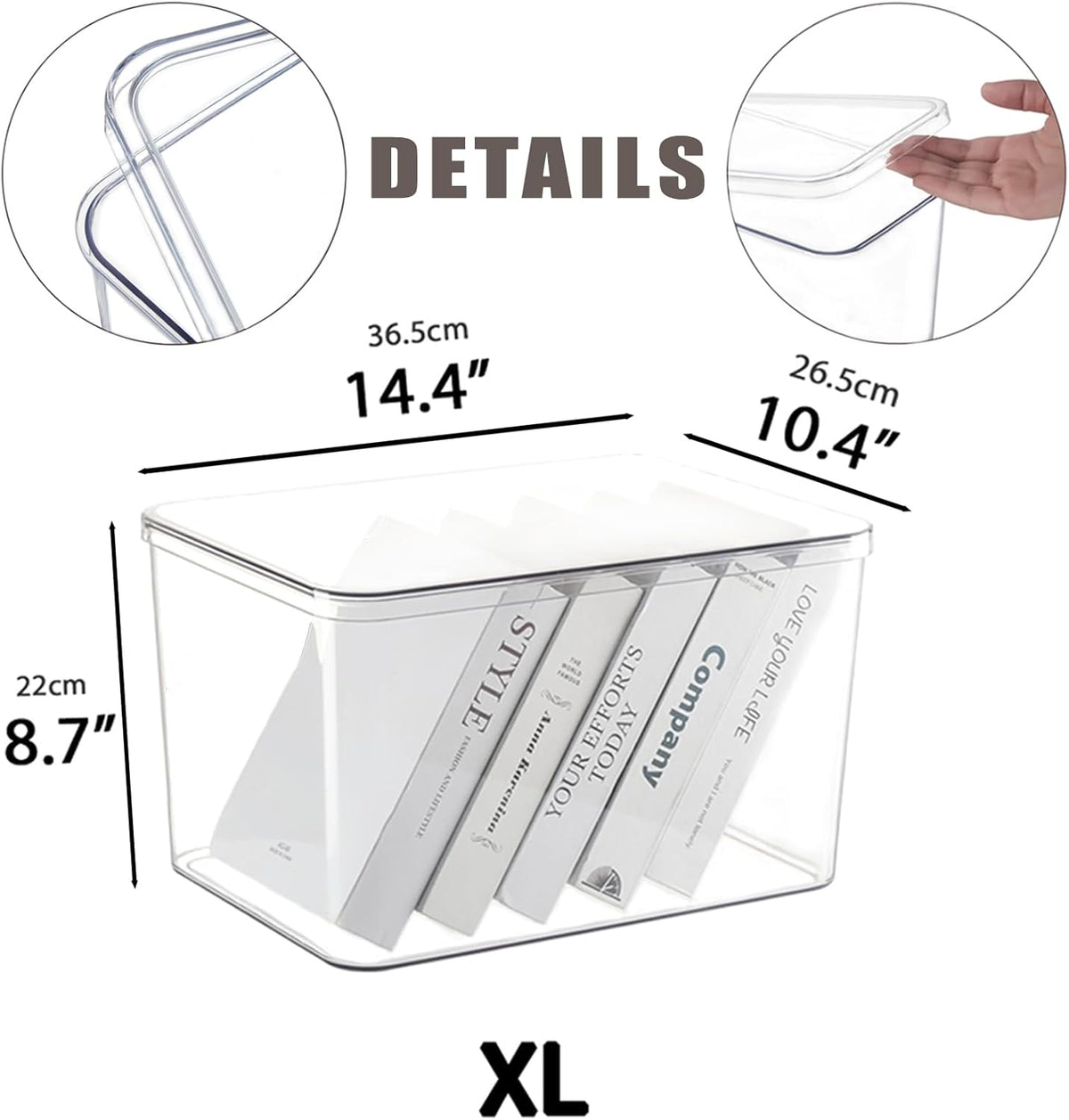 Clear plastic storage bins with LIDS-3packs,storage containers for snacks, cosmetics, books, dog