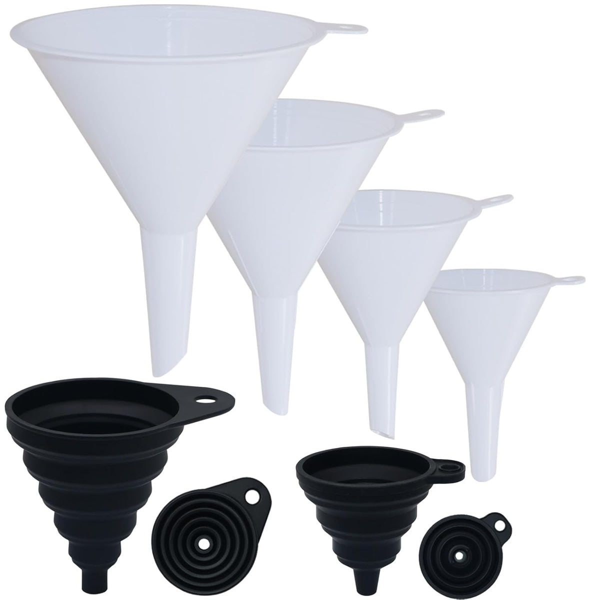 6 Pack Funnels for Kitchen Automotive Use Filling Bottles, Plastic Funnels Assorted 4 Sizes