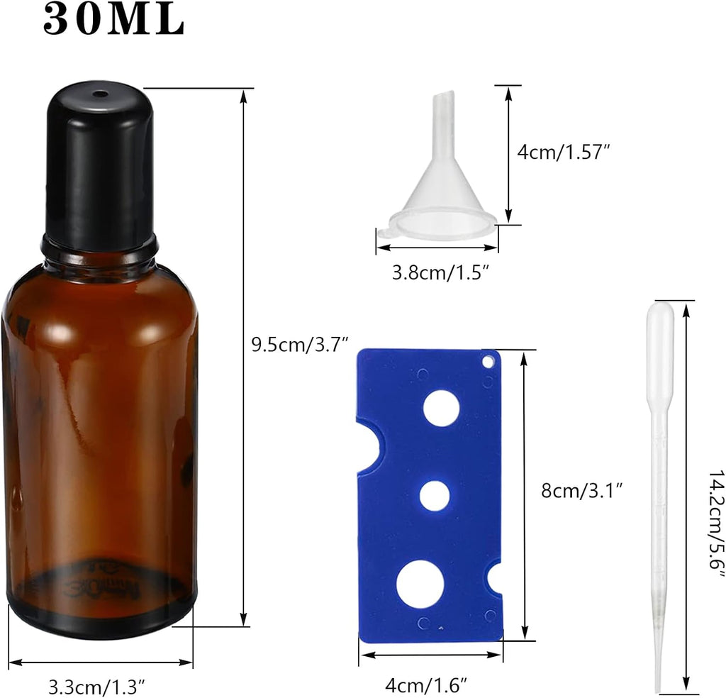 30ML Roller Bottles for Essential Oil, 4 Pack Empty Amber Glass Roller Bottle for Perfume Oil, Roll
