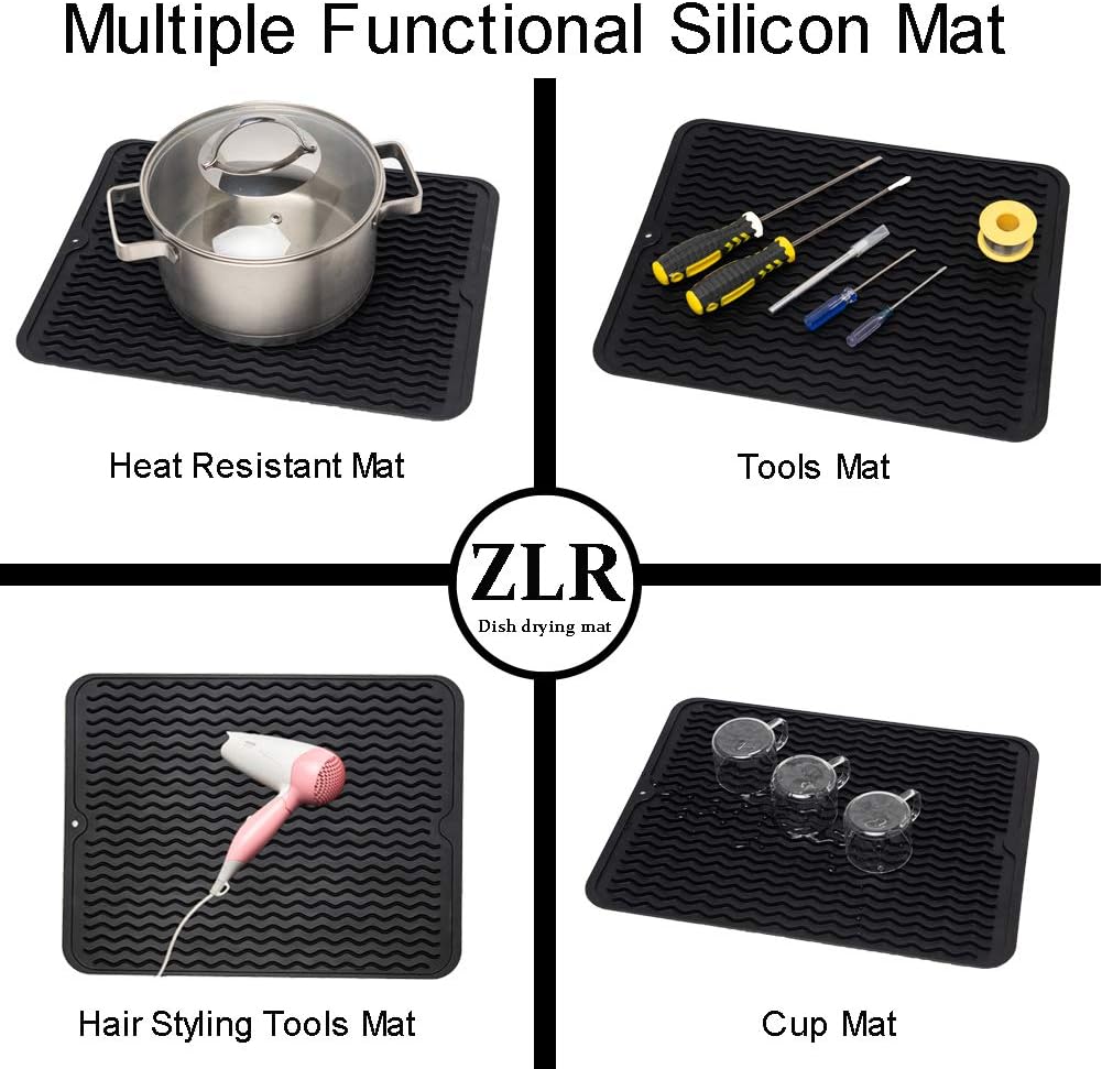 ZLR 2 Pcs Silicone Dish Drying Mats for Kitchen Counter, Eco-Friendly Fast Dry Dish Mat, Easy Clean