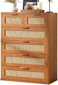 LEYAOYAO Rattan Dresser for Bedroom, 42" Tall Chest of Drawers, Modern 6 Drawers Boho Dressers with