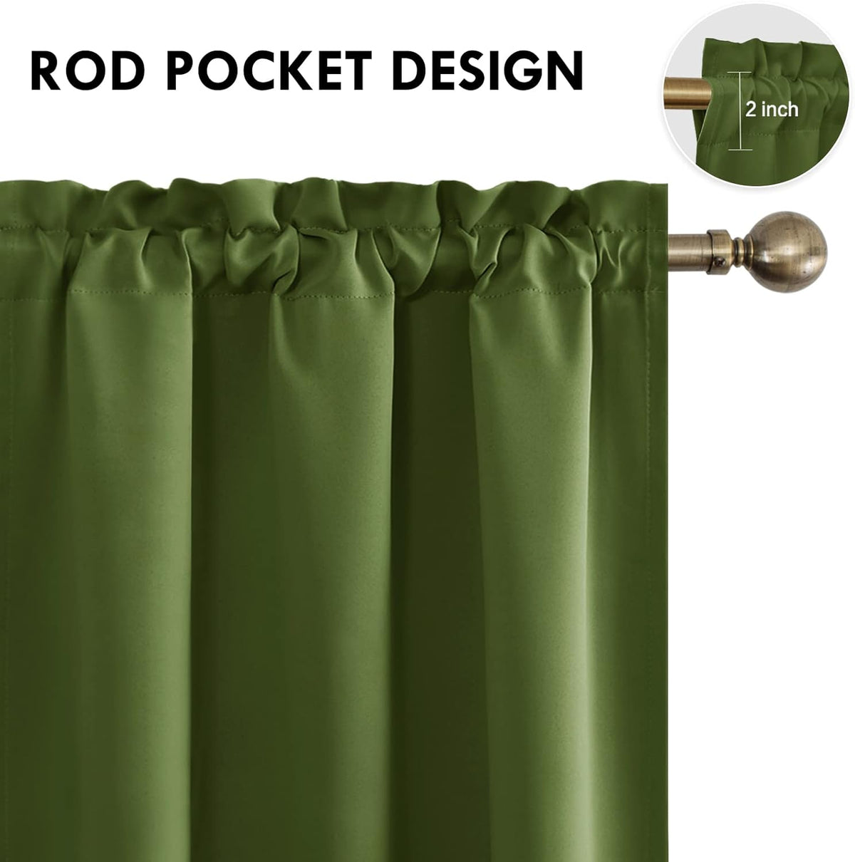 DWCN Olive Green Room Darkening Blackout Curtains - Thermal Insulated Privacy Energy Saving Window