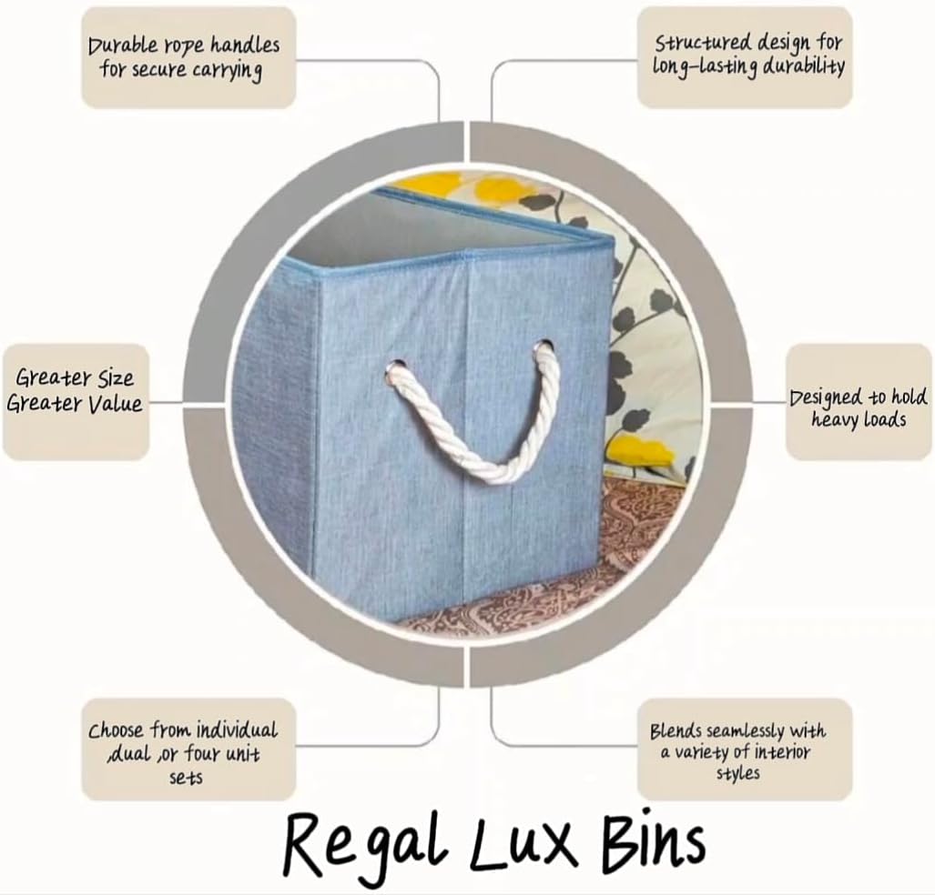 Storage Bins with Rope Handles, Gray Fabric Collapsible Storage Cubes, Large Decorative Storage