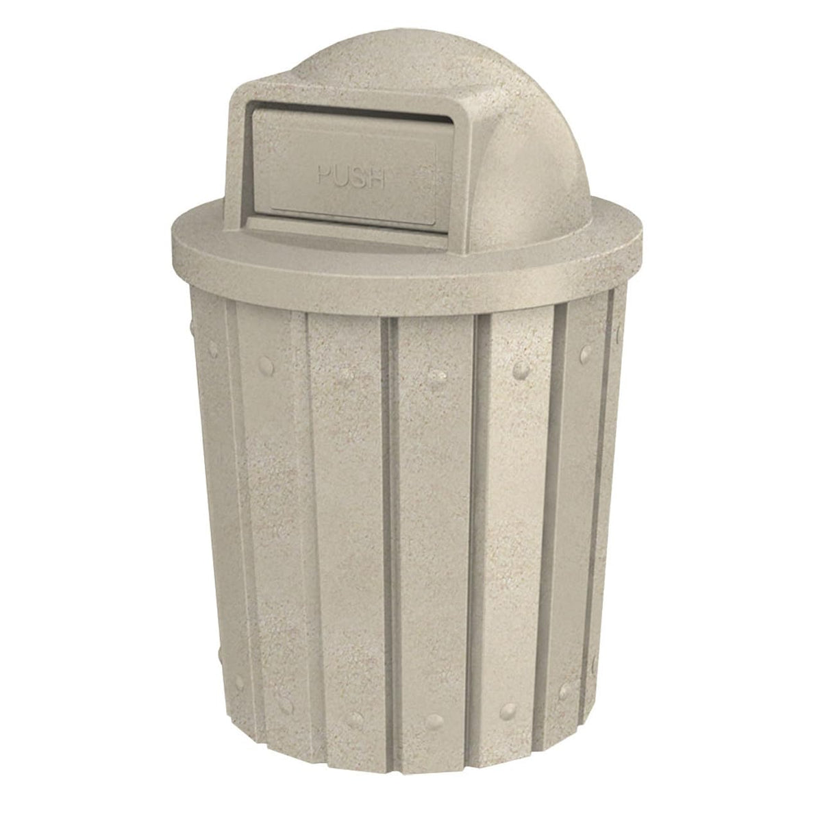 42 Gallon Slated Circle 100% Recycled Plastic Commercial Outdoor or Indoor Trash Can with Push Open
